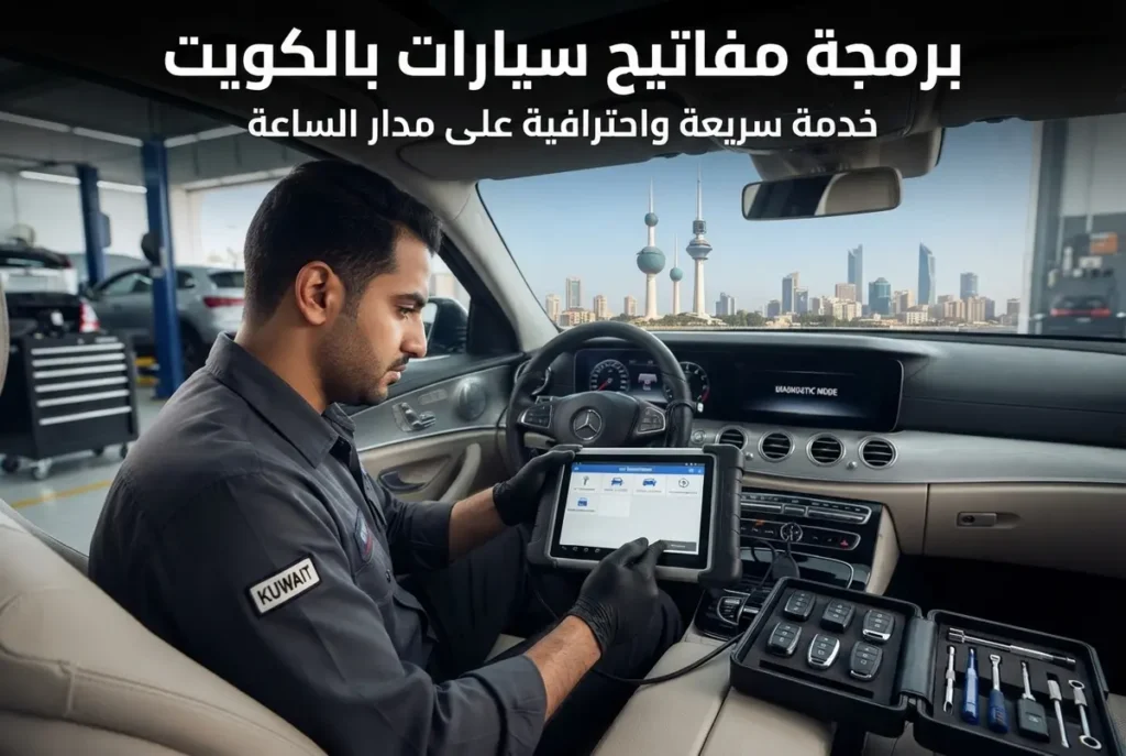 فني محترف يقوم ببرمجة مفاتيح سيارة في الكويت